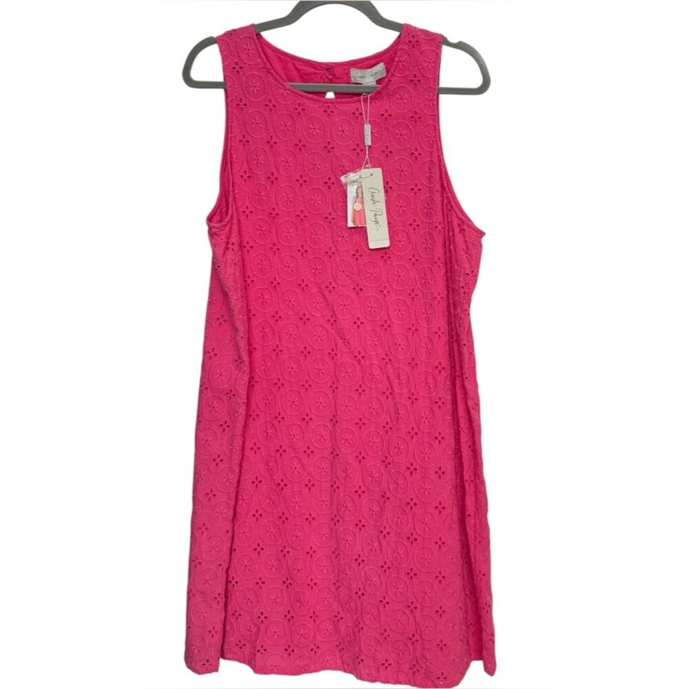 Charlie Paige Pink Floral Eyelet Sleeveless Key Hole Back Shift Dress. NEW.